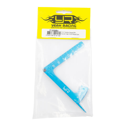 Yeah Racing - 3 in 1 Camber Gauge (BU) for all 1/8 & 1/10 RC on road cars (Blue) - YT-0056BU