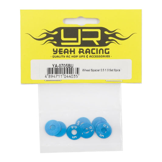 YEAH RACING - 1/10 RC CAR Aluminum Wheel Spacer 0.5MM & 1.0MM Set 8pcs - YA-0705BU