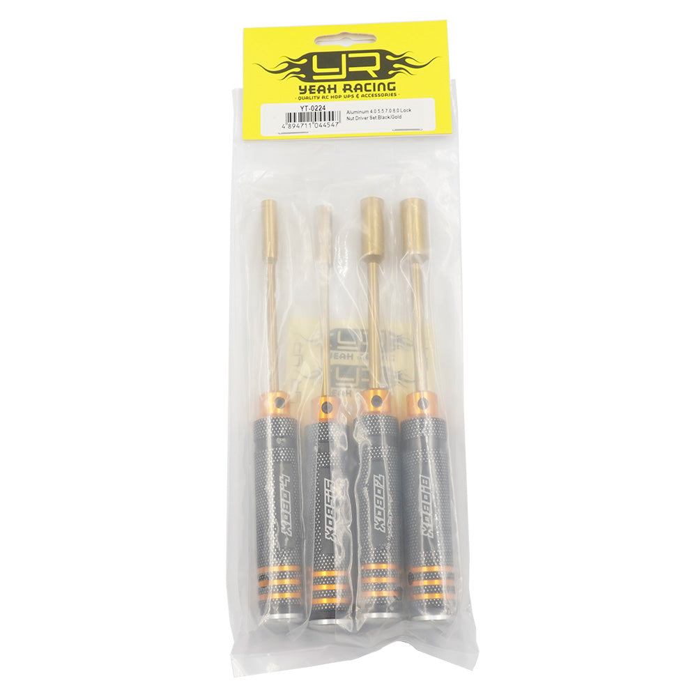 YEAH RACING - Alloy 4.0 5.5 7.0 8.0 Lock Nut Driver Set Black/Gold - YT-0224