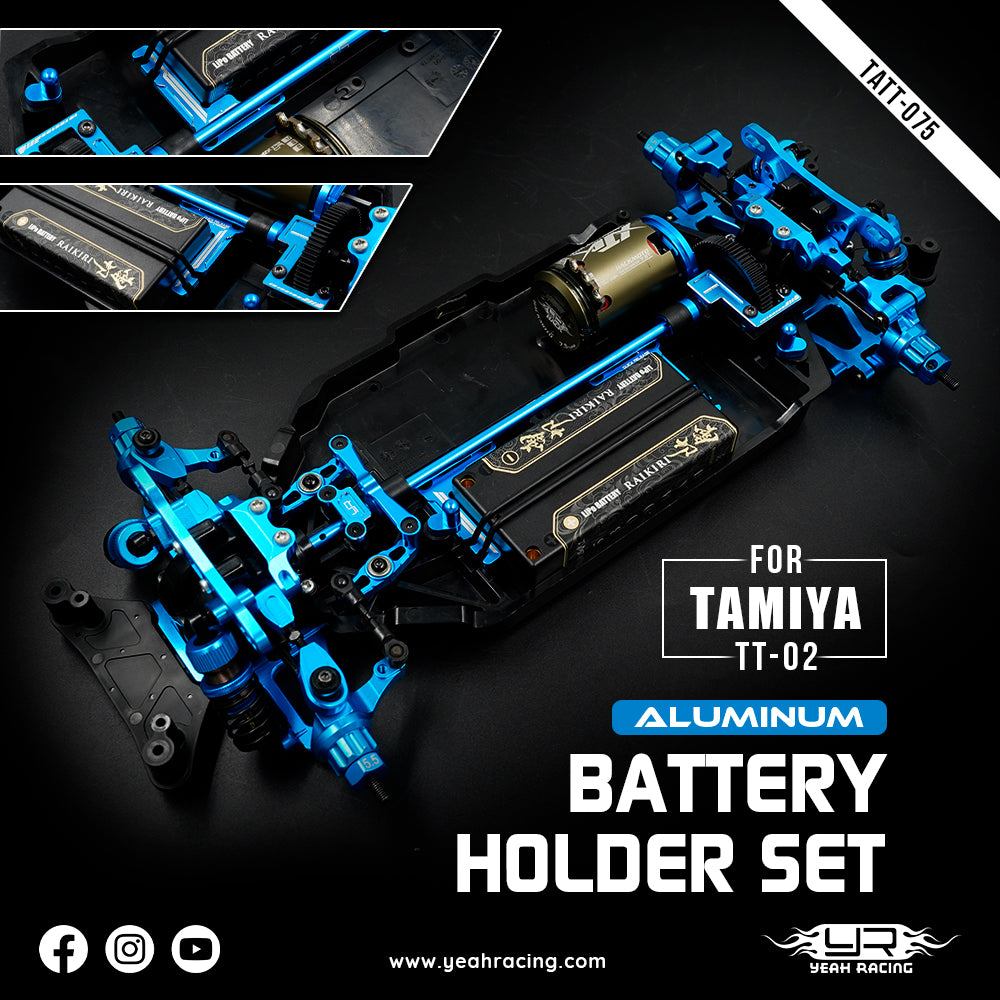 Yeah Racing - Aluminum Short Battery (shorty) Holder Set For Tamiya TT02 Series - TATT-075BU