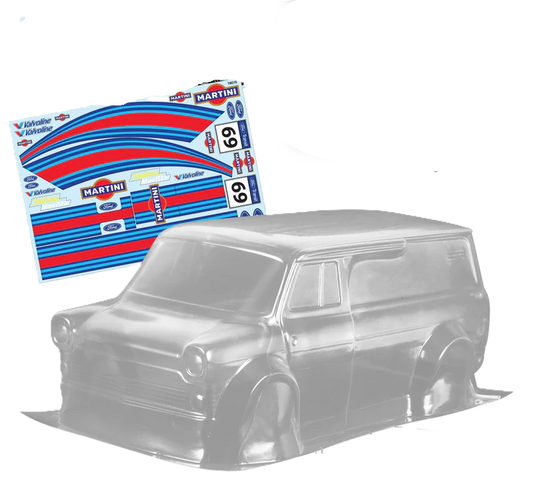 M-Chassis Ford Transit Super Van MARTINI (225mm MTC Size) Body Set in Clear Lexan - For 1/10 M-Chassis MTC (W-170mm x Wheelbase-225mmmm) M03, M05, M06 M07, 3racing