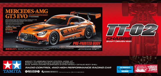 (Pre-Order End of May 2026) Tamiya - Mercedes-AMG GT3 EVO (TT-02) with Orange Painted Body Item No. 47519