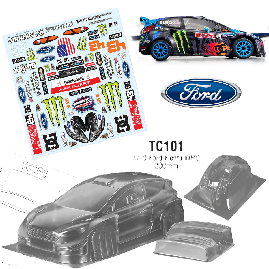 TAMIYA - (210mm) Monster Ford Fiesta WRC Body Set in Clear Lexan - For 1/10 M-Chassis MTC (W-170mm x Wheelbase-210mm)