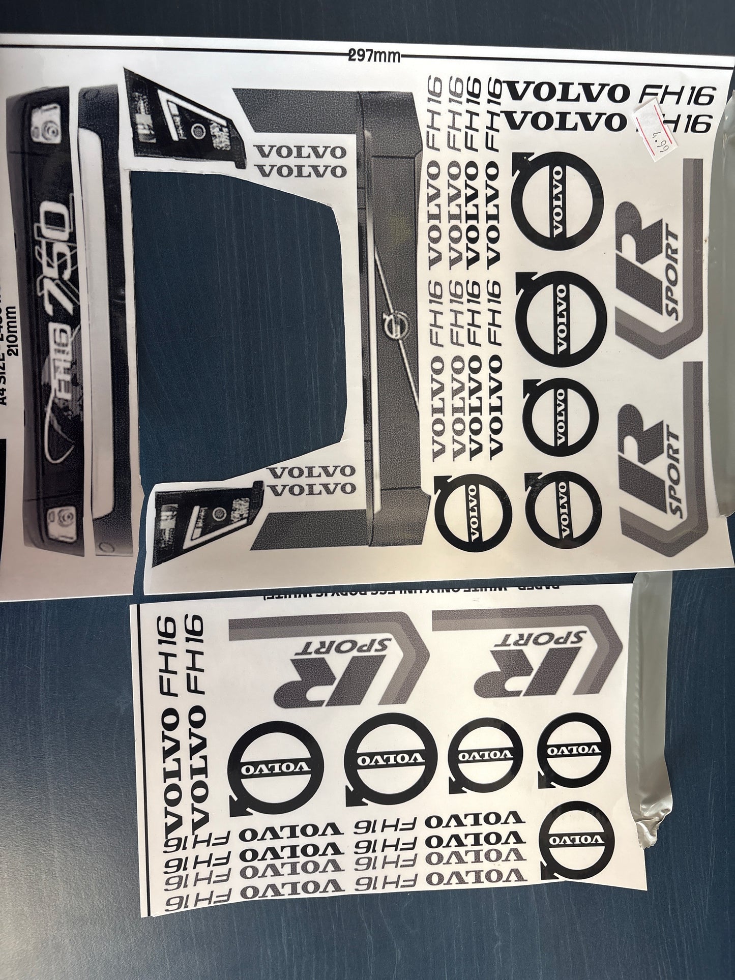 Vinyl Sticker Sheet - Euro Truck (1/14) 1/10 size (Tamiya / Volvo - A4 sheet - No grill) (NOT UV)