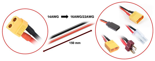 Absima - Charging RC Battery Cable XT60 - XT90/XT60/T-plug/Tamiya/FUT/JR - 3040057
