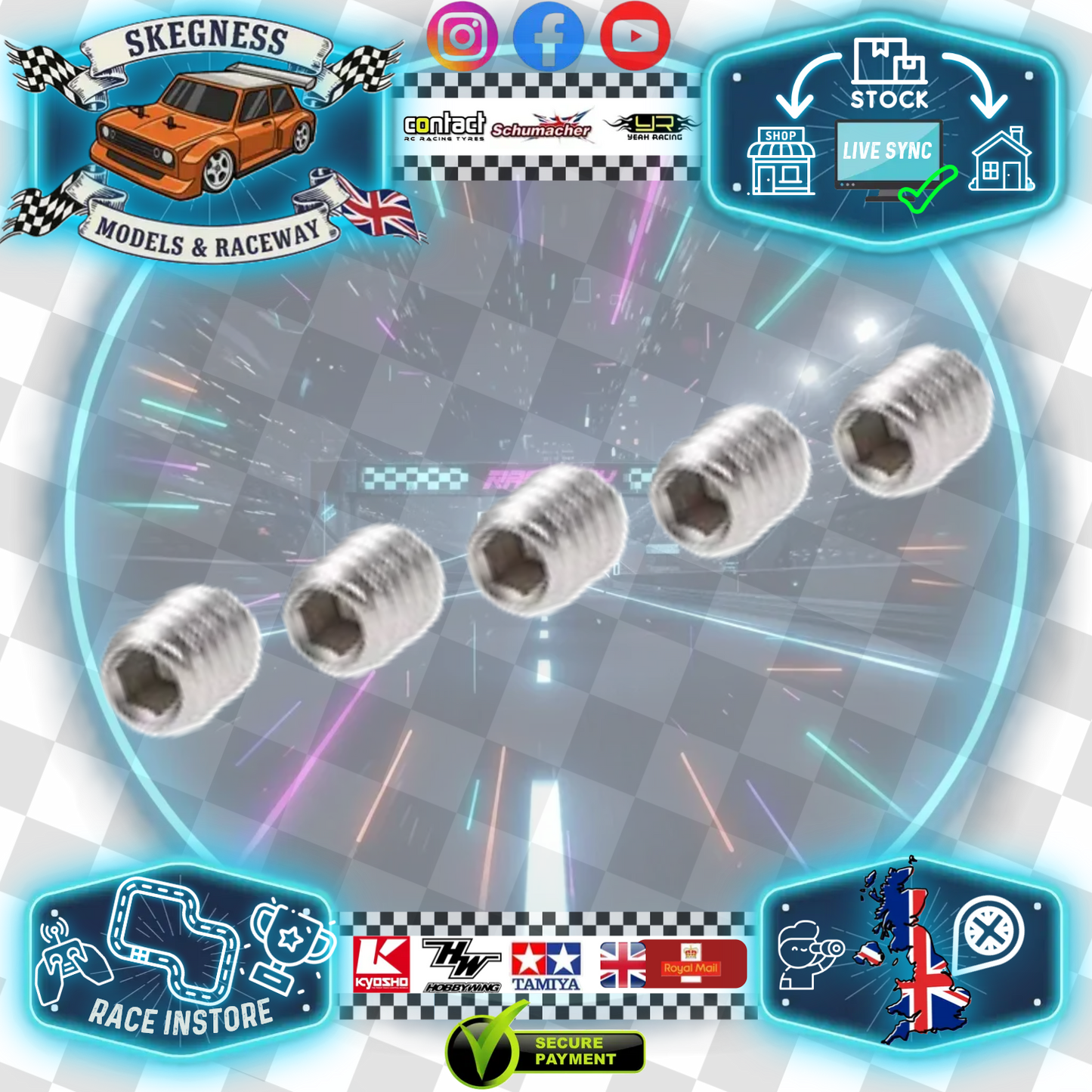 M3 x 4mm long - Grub Screws Stainless Steel x5