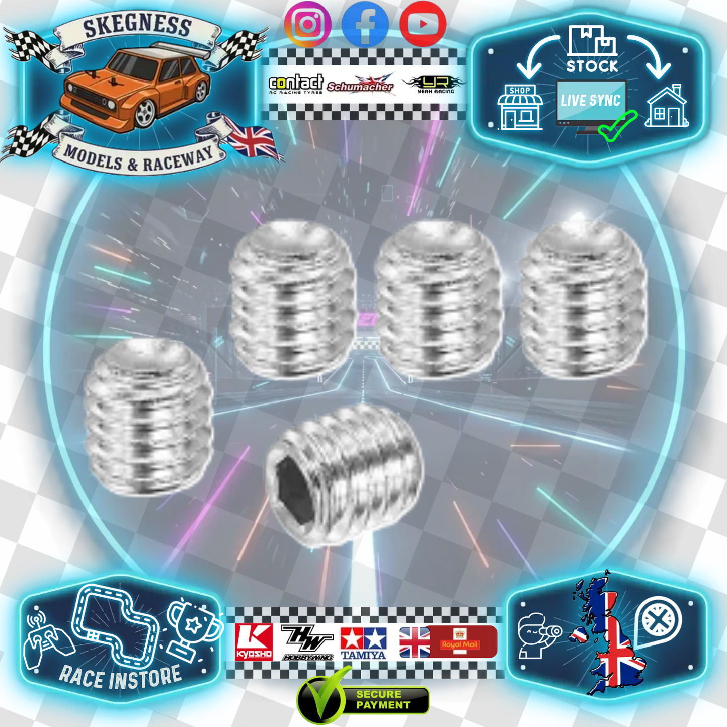 M3 x 3mm long - Grub Screws Stainless Steel x5