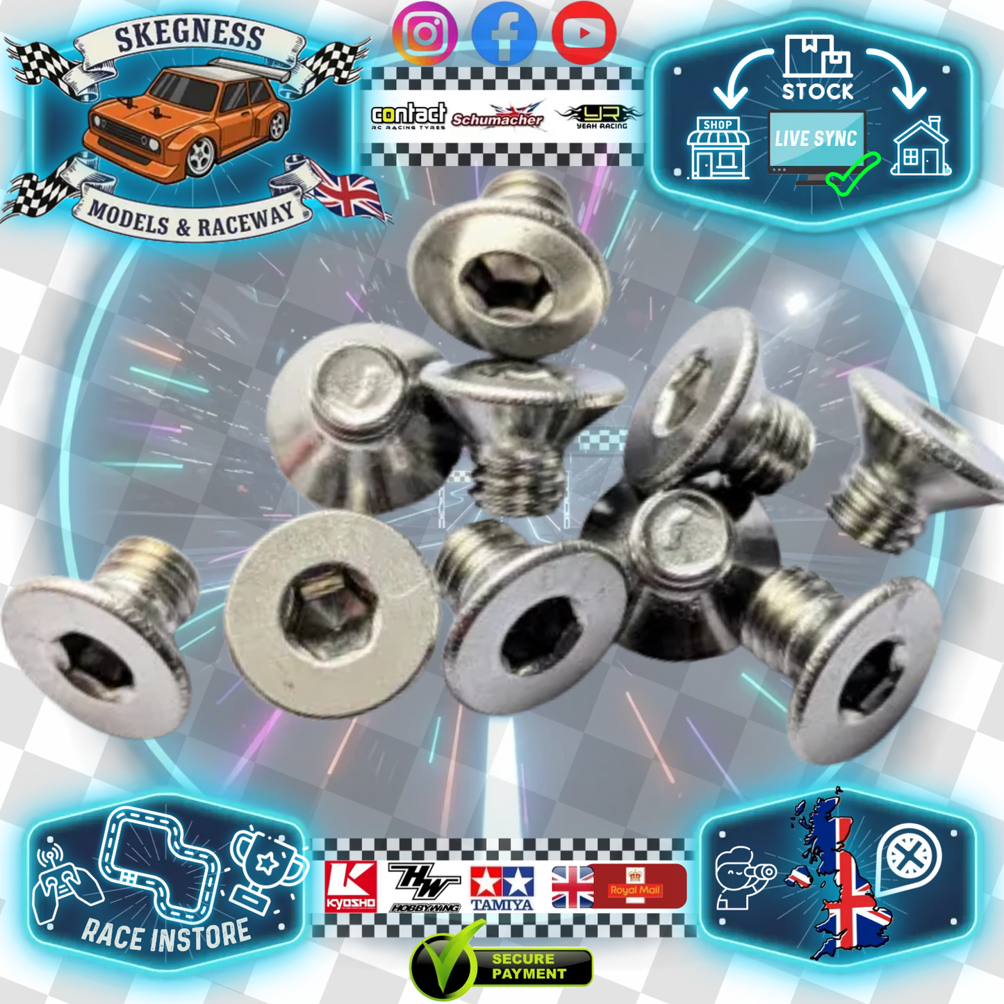 M3 x 4mm long - Socket Countersunk Stainless Steel Screws (10pcs) ideal for pivot pin in Kamtec Mini Racer