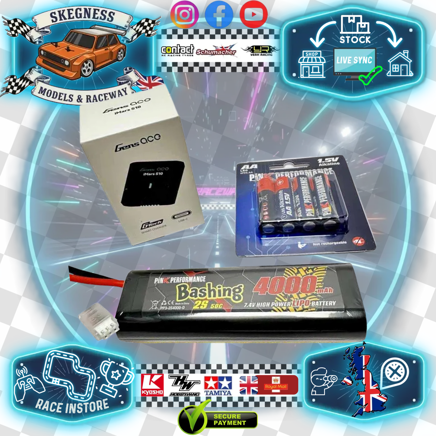 Pink Performance & Gens Ace - Power Combo #2 - 2S LiPo (Deans) - USB Charger & AA Dry Cells - K.82140PB-2S