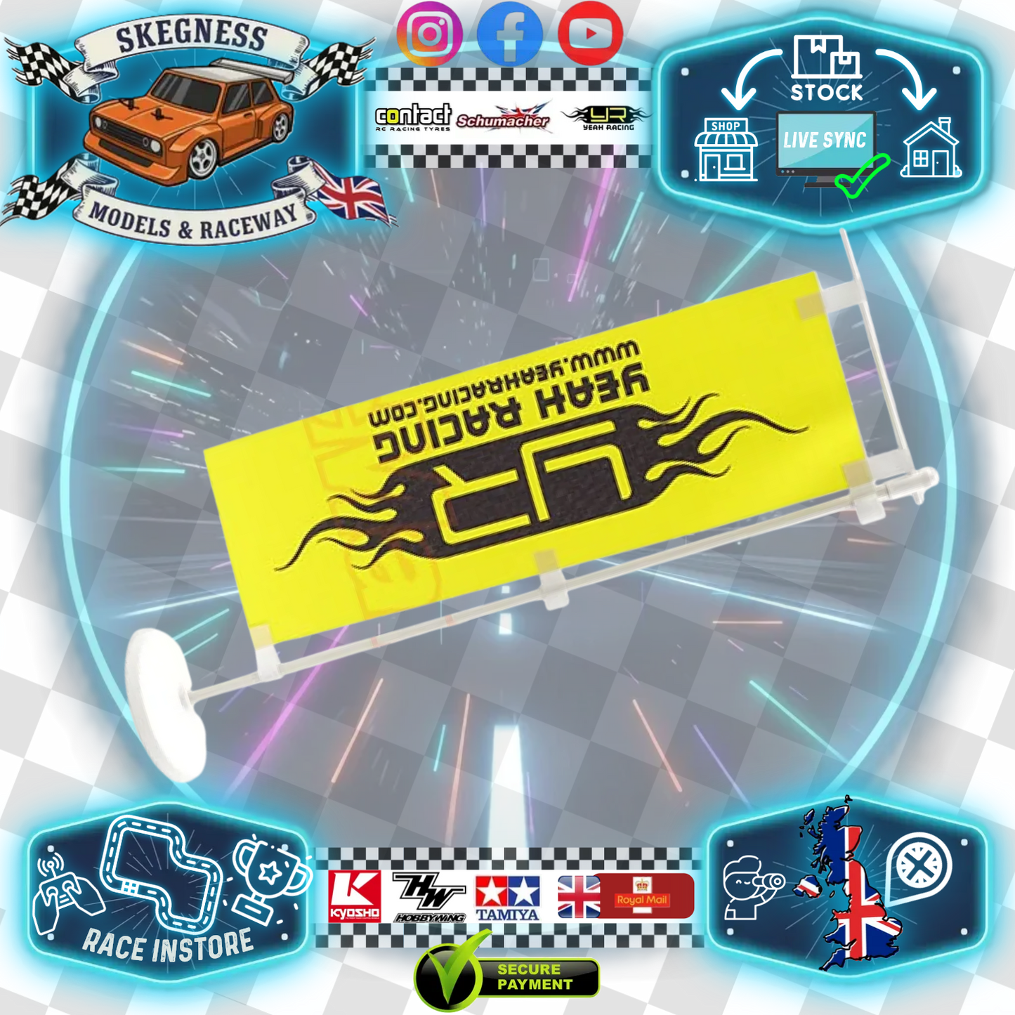 Yeah Racing - Micro Scale Track Banner 1/10 - Track Flag w/ Plastic Stand - YA-0599