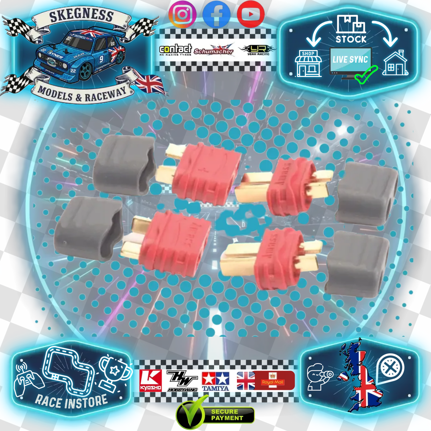 AMASS - RC ESC/BATTERY DEANS T PLUG CONNECTORS WITH CABS (2 PRS) - MK5622