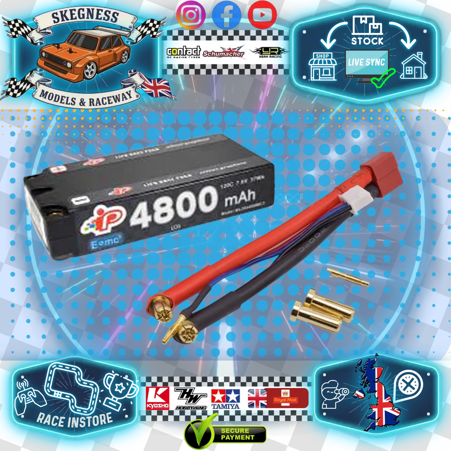 INTELLECT - SHORTY 95mm LIPO BATTERY LIHV 4800mAh 2S 7.6V (5MM BALANCE LEAD) (20mm Thick) - IPBL2S4800MC3