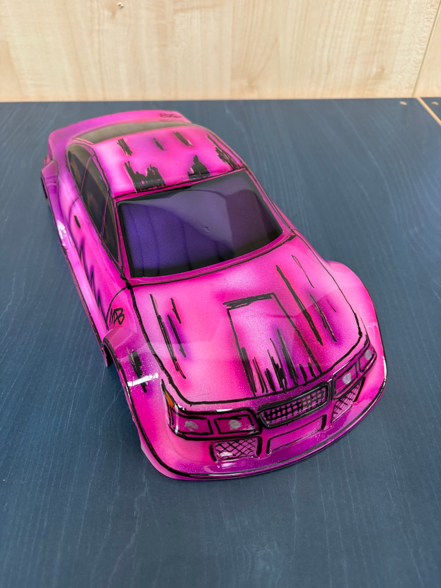 Airbrushed GT12 Supastox Body - Opel Calibra - Clear Lexan - Fits 1/12 Car 205mm Wheelbase / 160mm Wide (Pink Florescent)