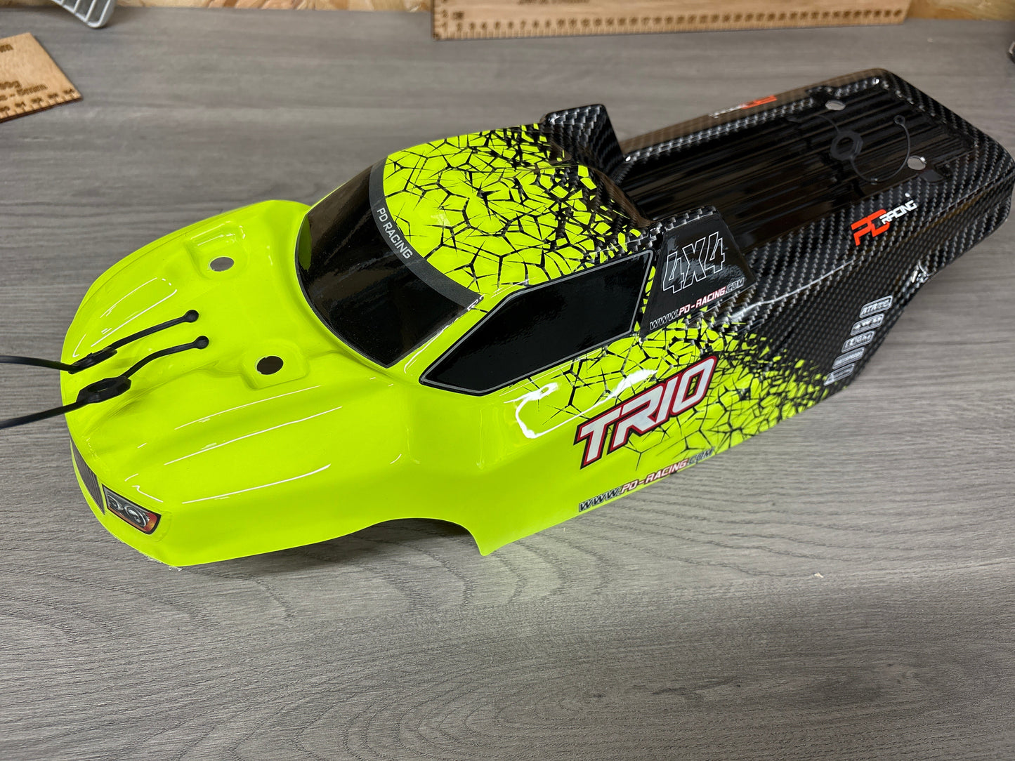 PD RACING SPARES - 1/10TH TK10 & TR10 - Neon Green/Black Colour Body with Sticker Sheet for PD861T