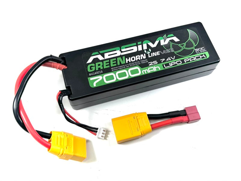 Absima - Greenhorn V2 LiPo Stick Pack 1/10 RC Battery 2S 7.4V-50C 7000mah High Current (XT90/T-Plug Deans) - 4140019