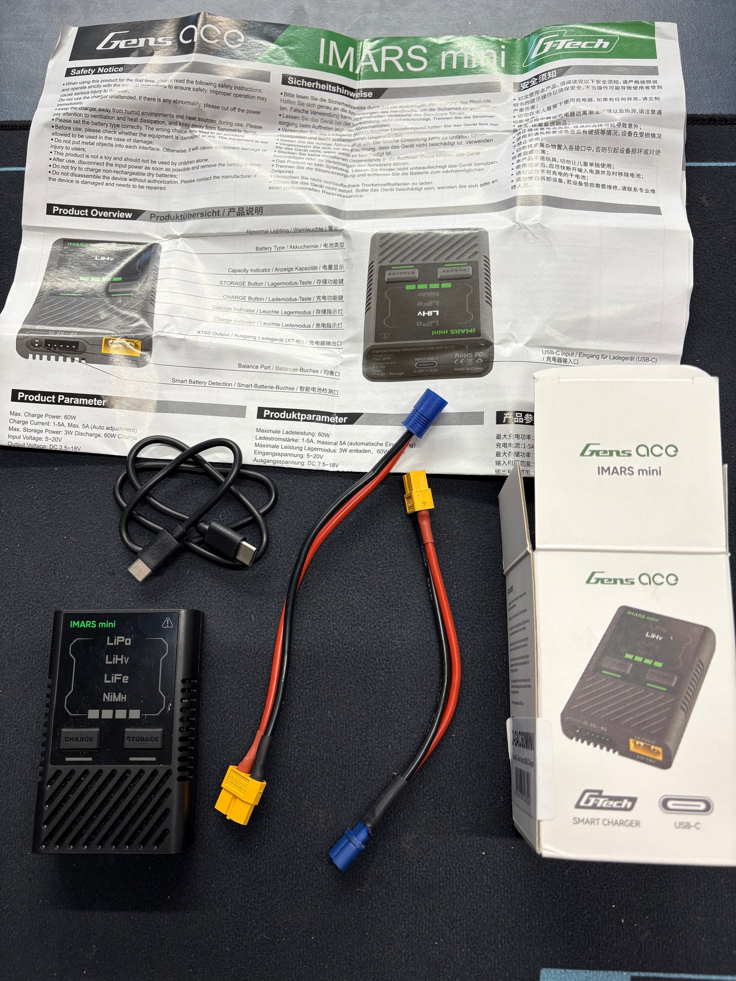 Used - Gens ace smart USB charger Mini for ARRMA Grom (with xt60 to EC2 and EV3 adaptors)