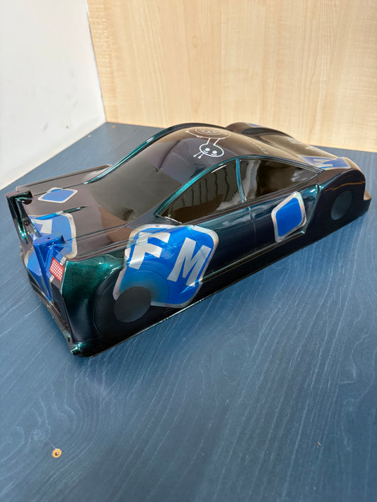 Custom 1/10 Body Shell 190mm Wide Airbrushed Touring LW - One off replica - Fits Tamiya TT02 etc no holes (no spoiler) (Our old logo FM RACEWAY)