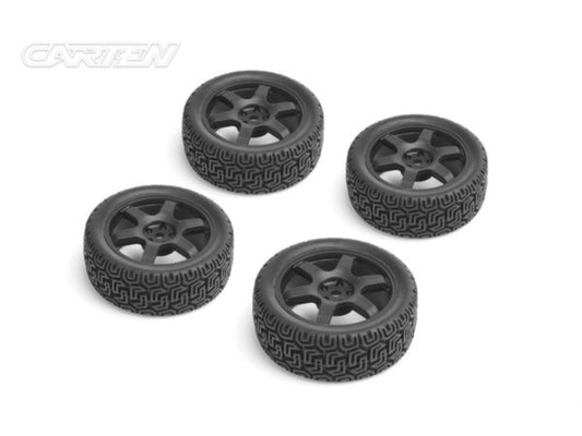 Carten - 1/10 RC CAR Rally Block Tyre on Black Spoked 12mm Hex Wheel Set (4pcs) - NHA485