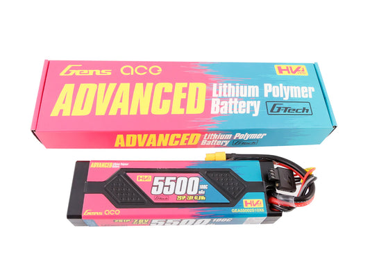 GENS ACE - XT60 LIPO RC BATTERY (155mm LONG) Hard Case 2S 7.4V 5500mAh 100C CAR/BUGGYR/TRUCK - O-GC2H5500-100X6