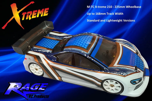 Rage - XTreme Body Shell - FITS MTC M-Chassis size (210MM to 225mm Wheel Base / 160mm Wide) - (1mm Thick) Clear with Masking