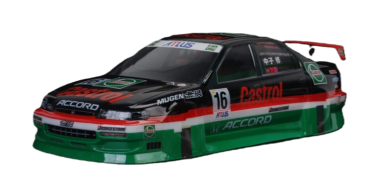 1/10 190mm Wide RC Touring Car Body Shell - Clear Lexan - Honda Accord Bodyshell Castrol Racing Livery (257mm Wheelbase / 190mm Wide) - everything in photo included)