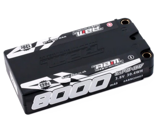 (SALE) ABM - 1S Lipo HV GT12 Car Battery 8000mah 3.8V 130C (4mm Bullets) (Shorty L92.5mm, W46.9mm, H18mm) BRCA Approved - ABM20003