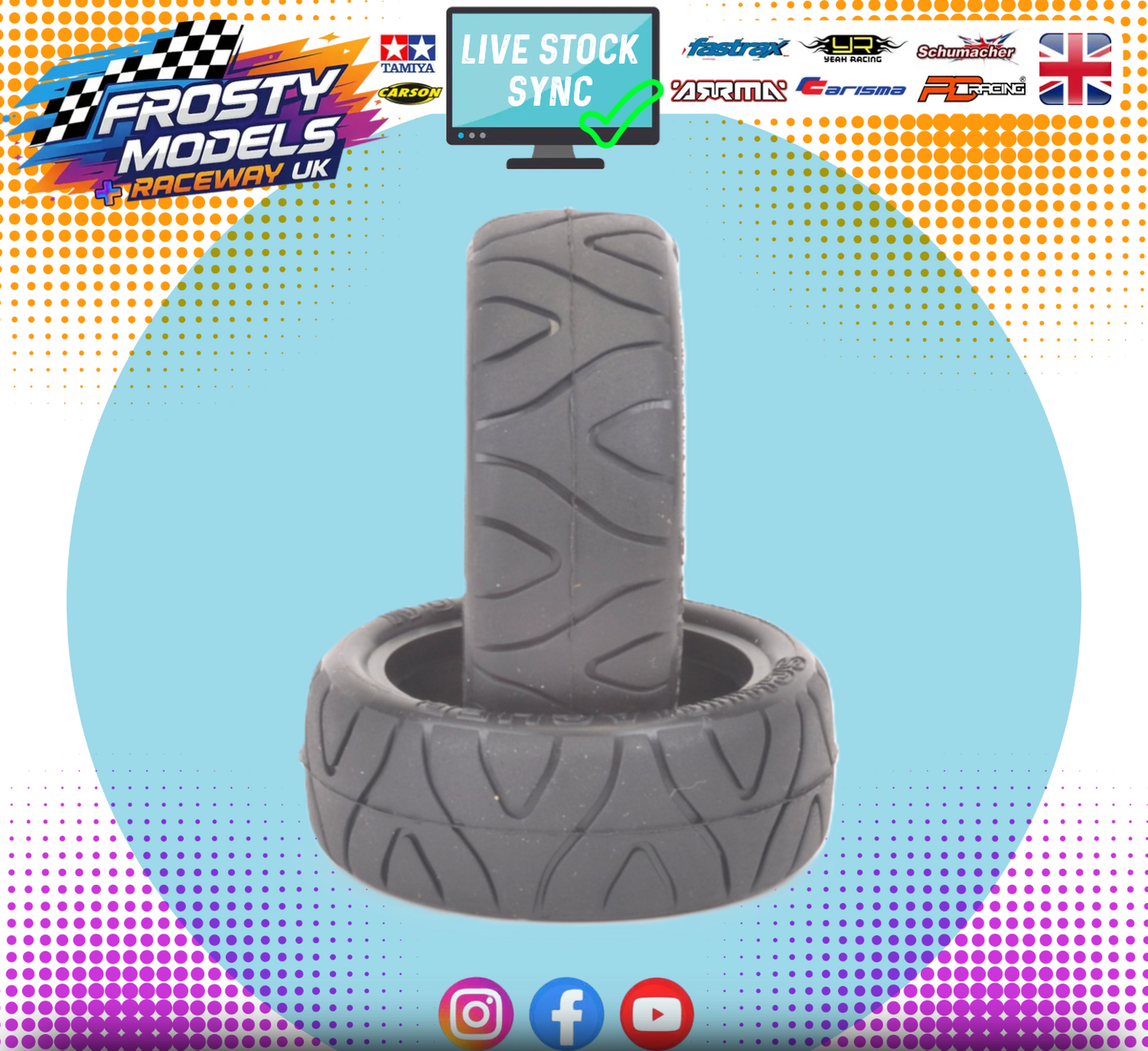 SCHUMACHER - 1/10 CAR SST Carpet Dragons Tires/Tyres 25mm wide - Yellow (2pc) U6690