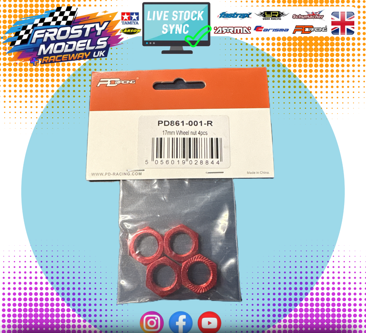 PD RACING SPARES - 1/10TH TK10 & TR10 - 17mm Wheel Nuts 4pcs - PD861-001-R