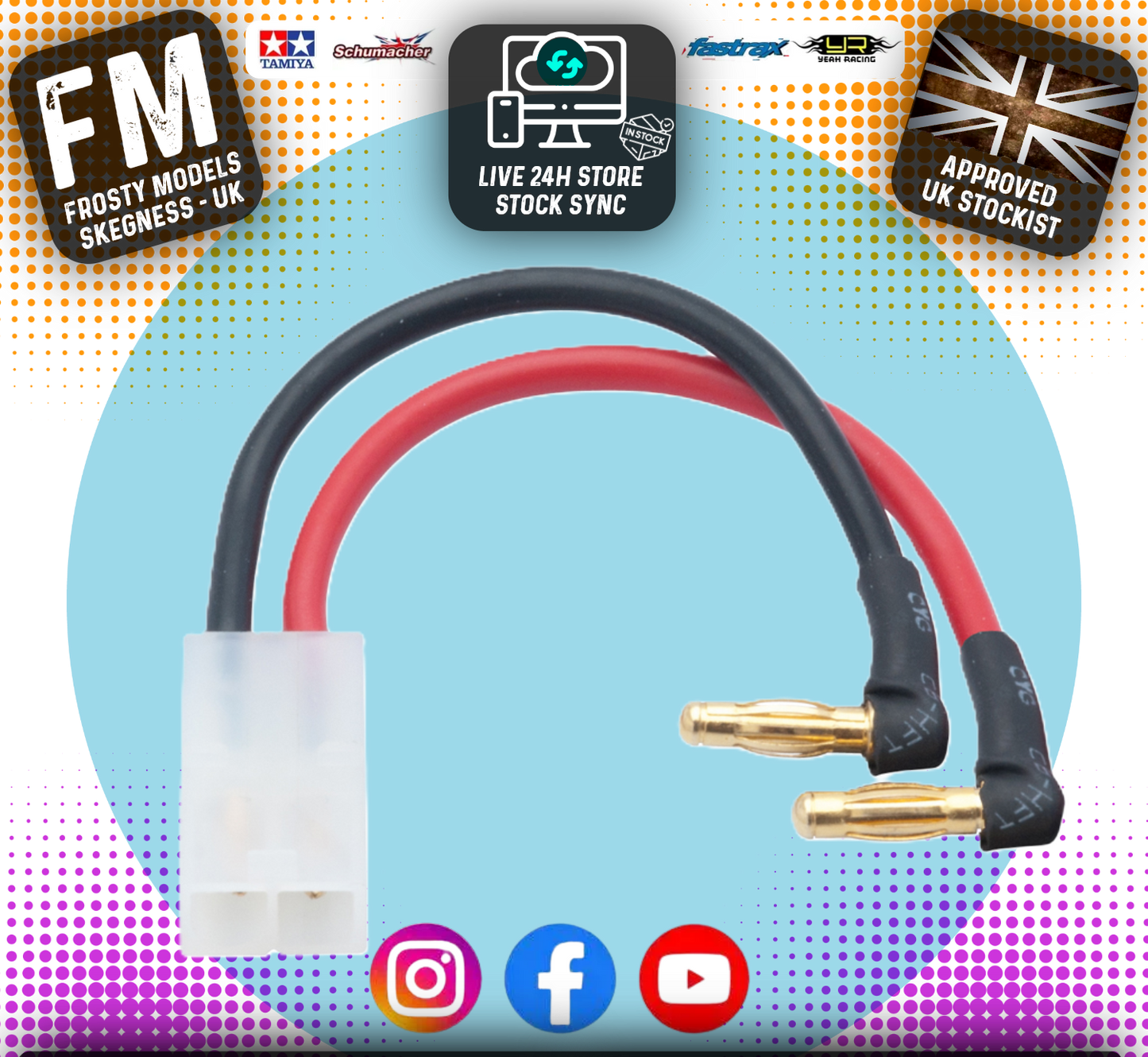 LRP - RC LIPO H/C BATTERY LEAD 4MM MALE BULLETS TO FEMALE Tamiya Plug - LRP65838