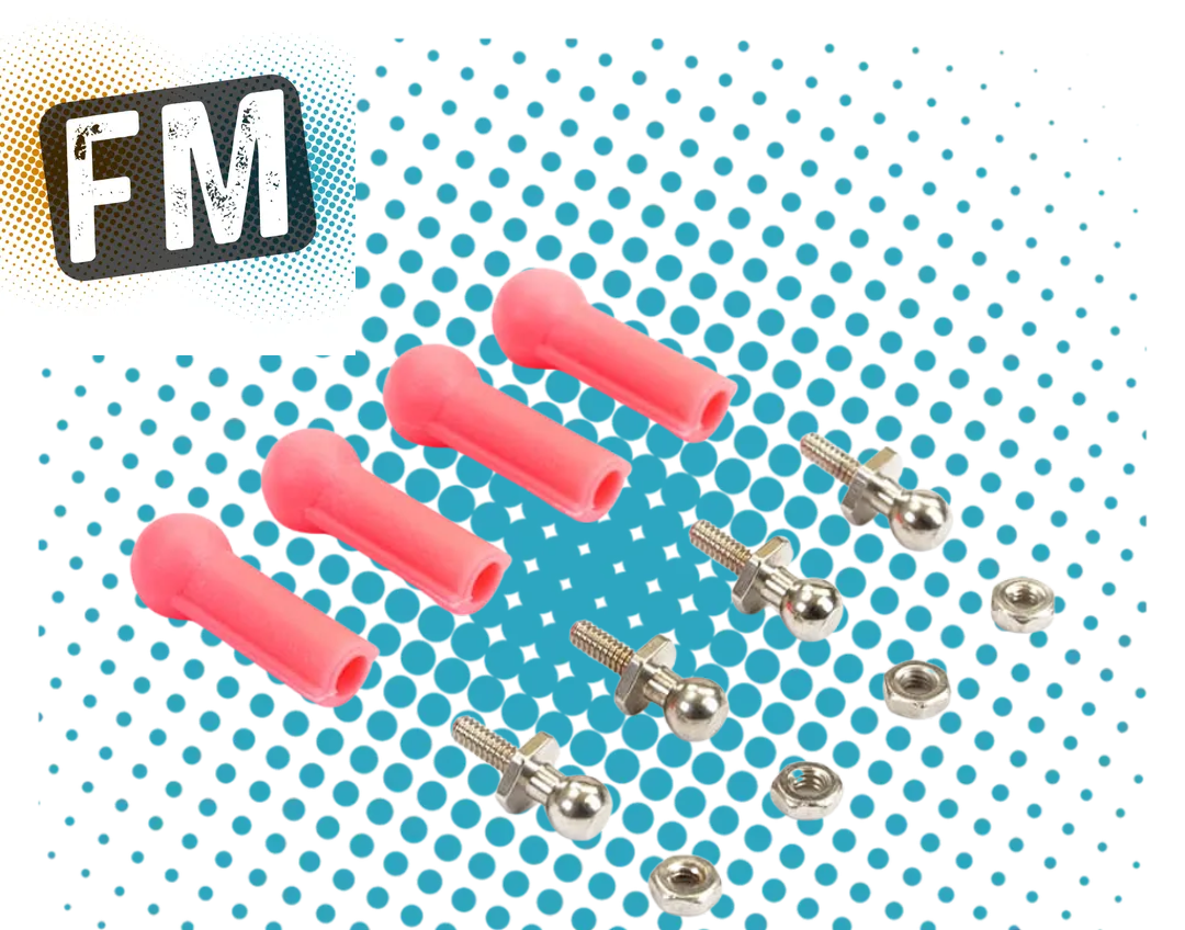 FASTRAX RC BALL CUPS AND STUDS SET - 3.8mm ball/cup 1.5mm screw thread (4) BLUE/BLACK/RED - MULTI LISTING