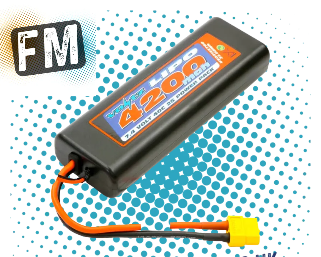 VOLTZ - RC CAR 4200MAH ROUND/OVAL CASE 2S 40C 7.4V LIPO STICK PACK w/XT60 (FITS TT01E) VZ0311XT60
