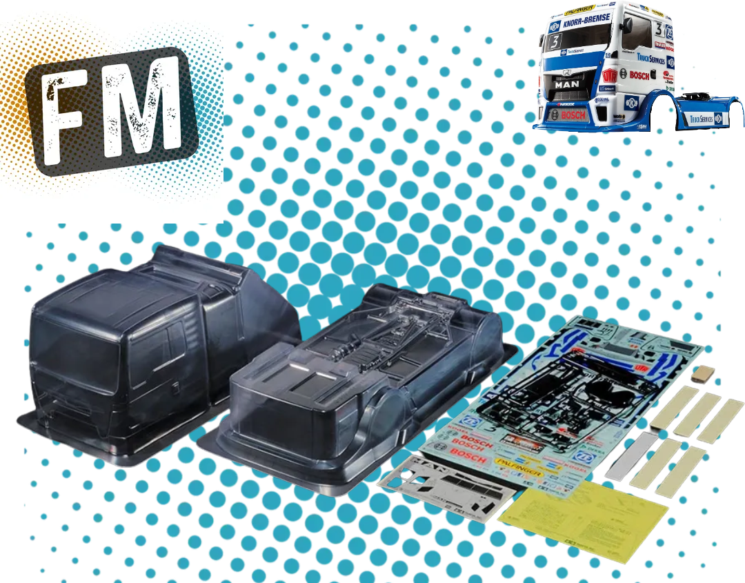 TAMIYA - 51606 MAN TEAM HAHN CLEAR BODY SHELL SET 1/14 - (w/ H PARTS & STICKERS, BUMPERS, MANUAL & FIXINGS)