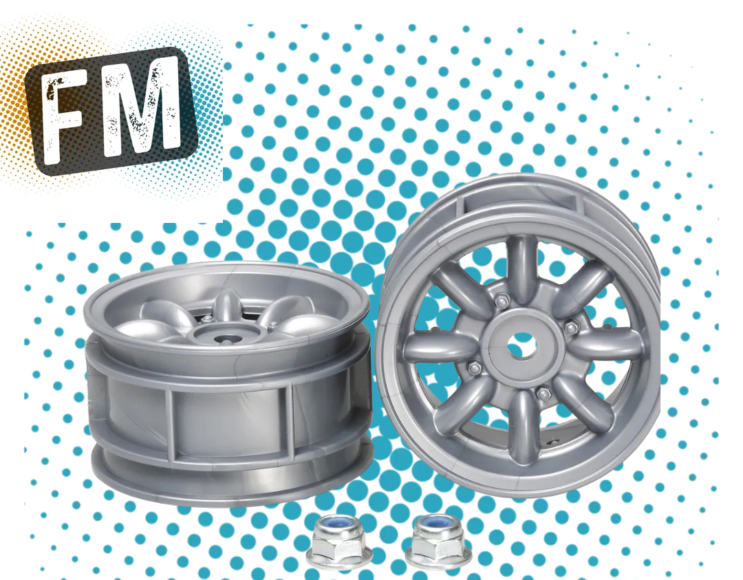 TAMIYA 50569 - MINI COOPER WHEELS fits TT01E Euro Truck / M-Chassis (2PCS / 8-SPOKE SILVER)