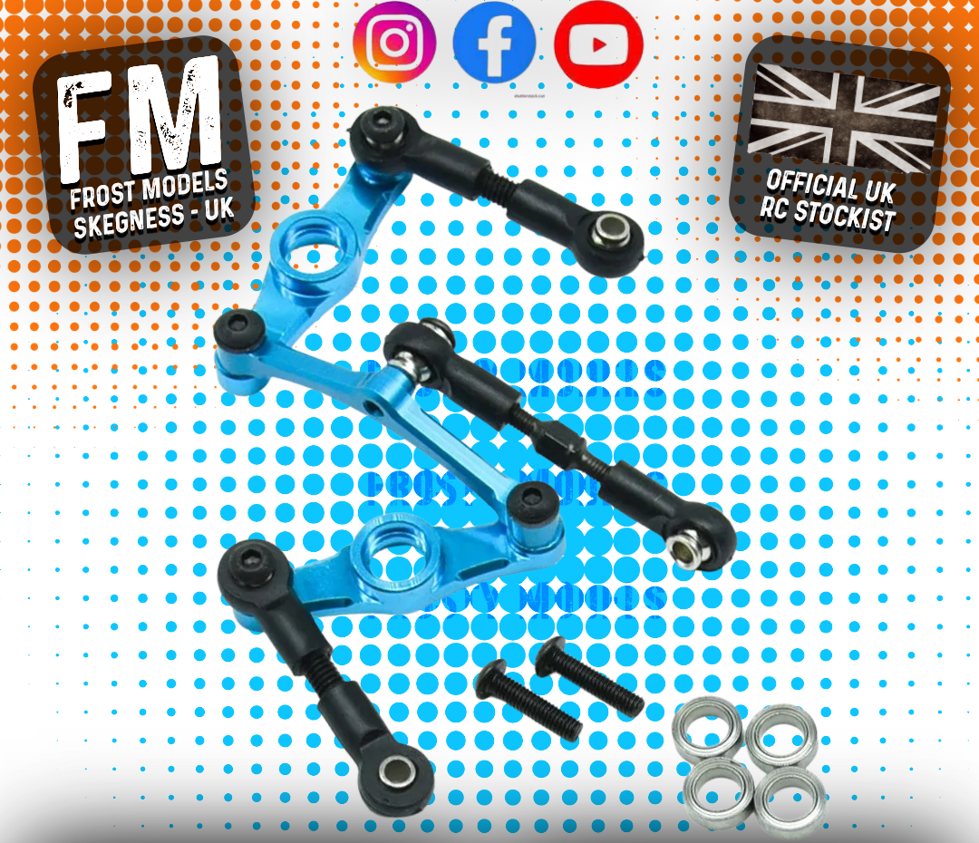 Aluminium Adjustable Steering Set For Tamiya TT01E Blue (W/ BEARINGS & TIE-RODS) - G-RCO-TAM01BL (FITS EURO TRUCKS)