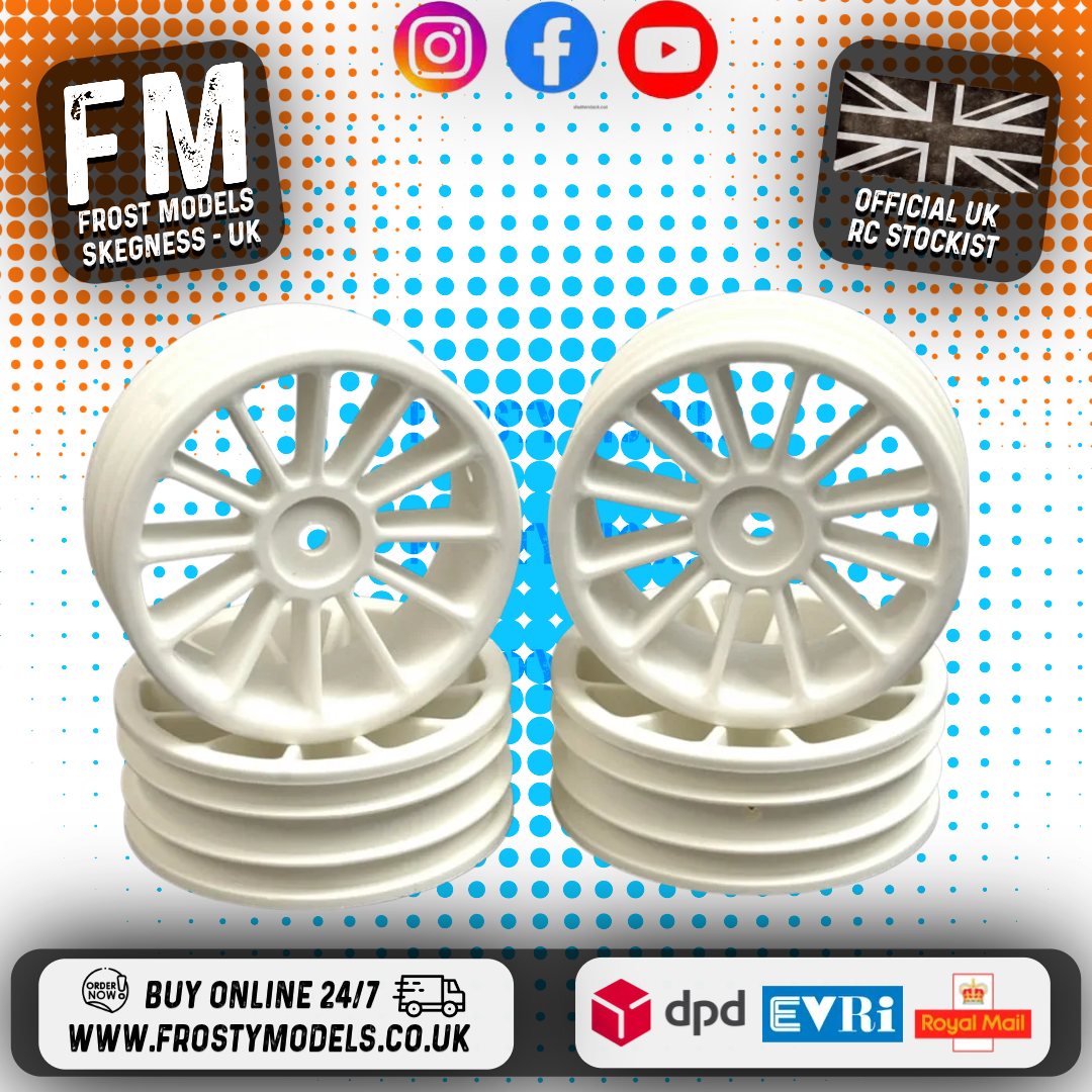 SCHUMACHER - 1/10 RC CAR WHEELS - 12 SPOKE (4PCS) - WHITE - 20MM WIDTH 'SKINNY' - U2171