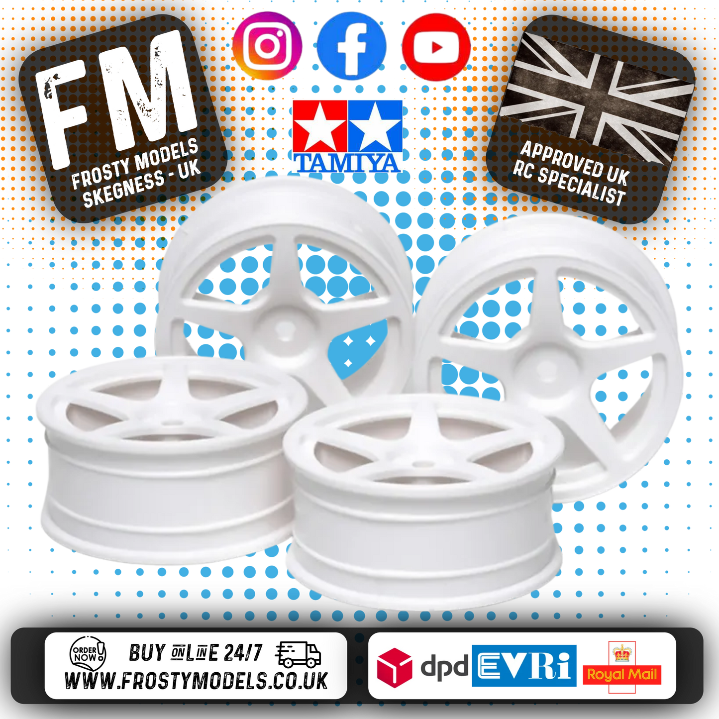 TAMIYA - RC 1/10 TOURING CAR WHEELS - 5 SPOKE (WHITE) (4PCS / 0-OFFSET) - 53471