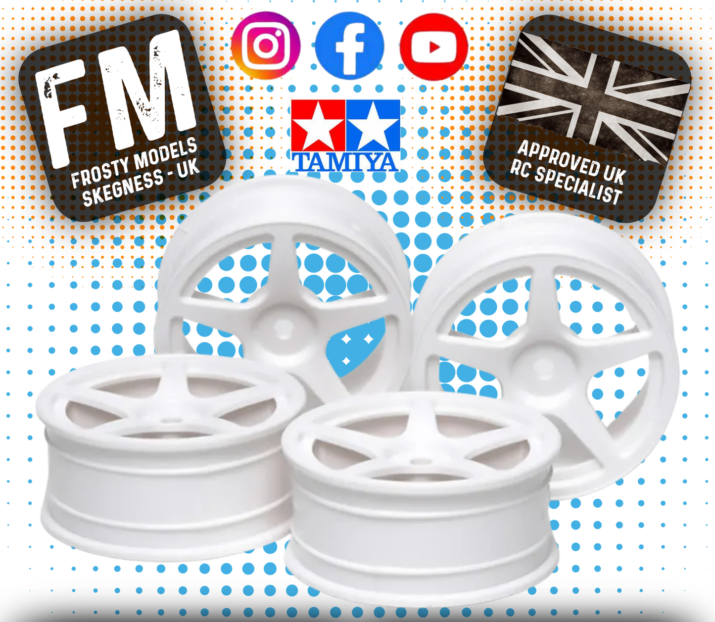 TAMIYA - RC 1/10 TOURING CAR WHEELS - 5 SPOKE (WHITE) (4PCS / 0-OFFSET) - 53471