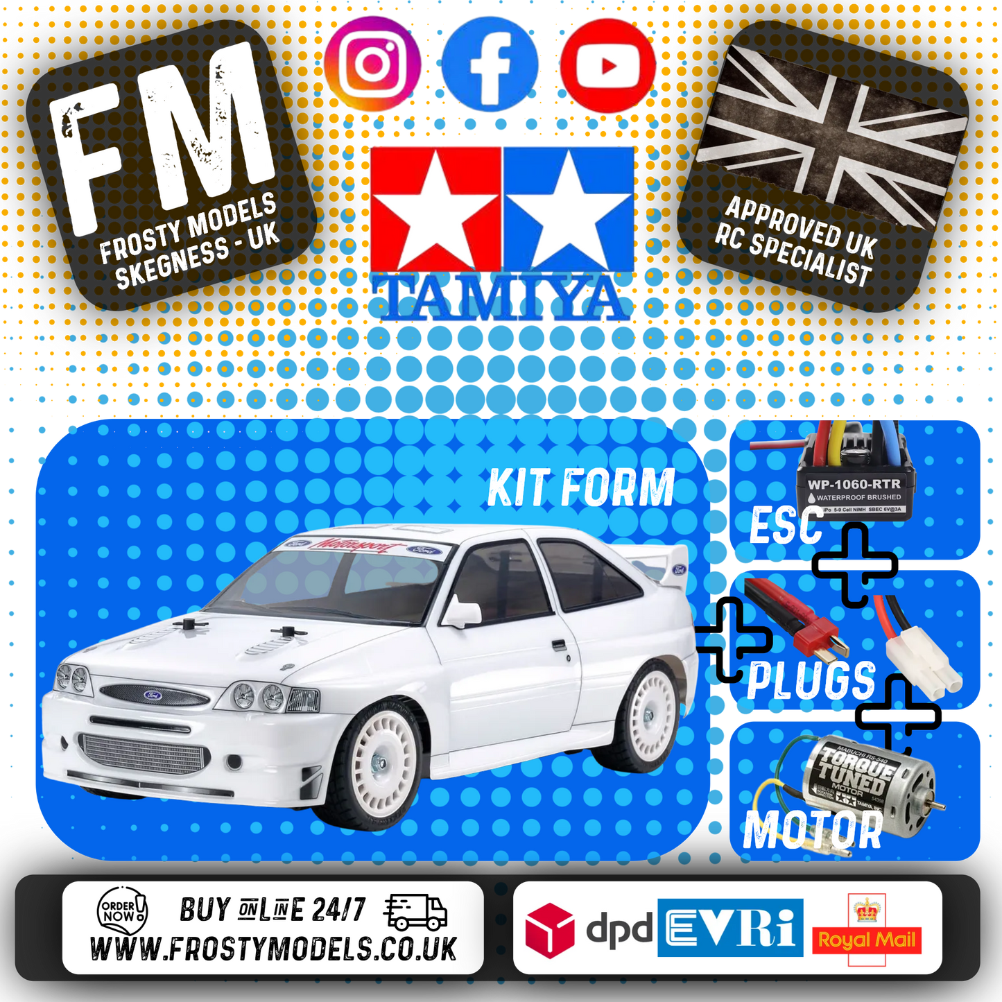 TAMIYA - 58691 FORD ESCORT 1998 - RC 1/10 KIT 1/10 4WD (TT02 / INC'S ESC & MOTOR)