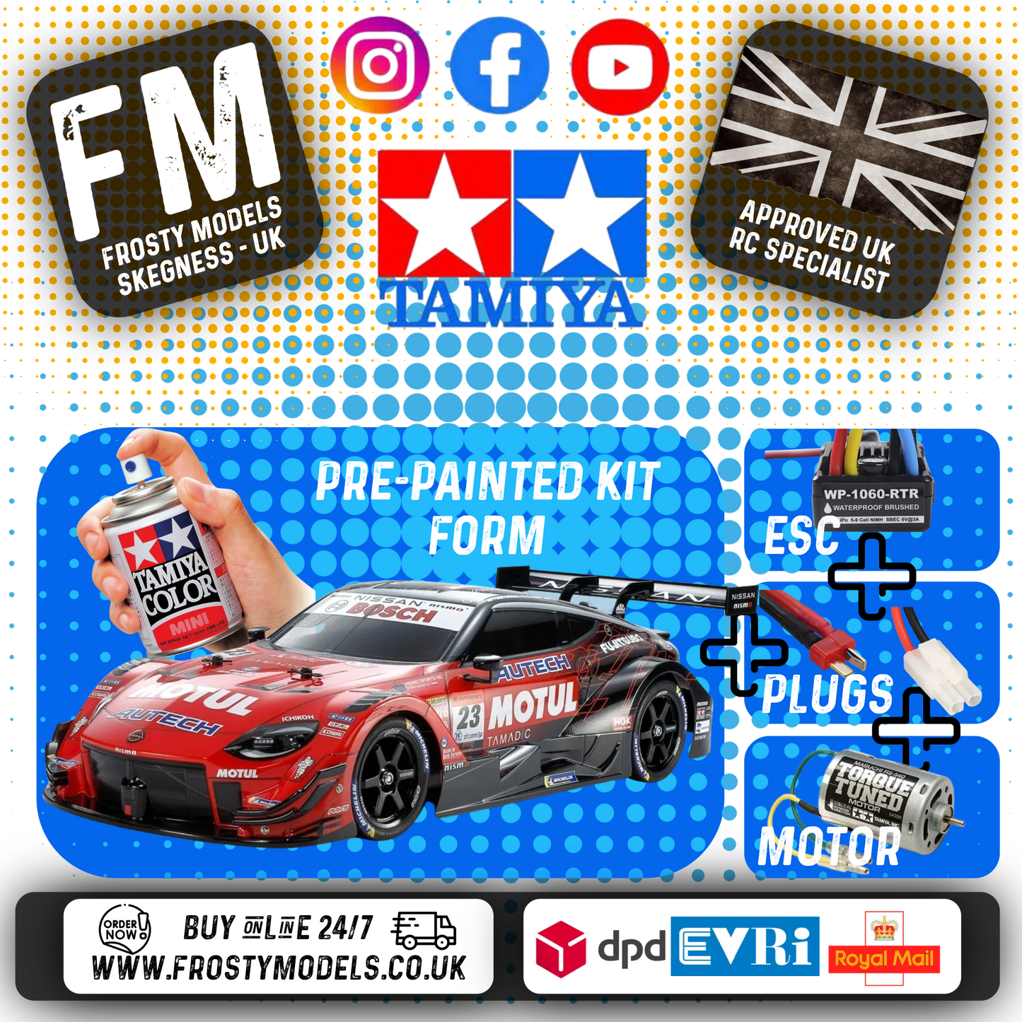 TAMIYA - 47503 Motul Autech Z Painted - 1/10 (TT02 kit) 4WD CAR INC's MOTOR & ESC