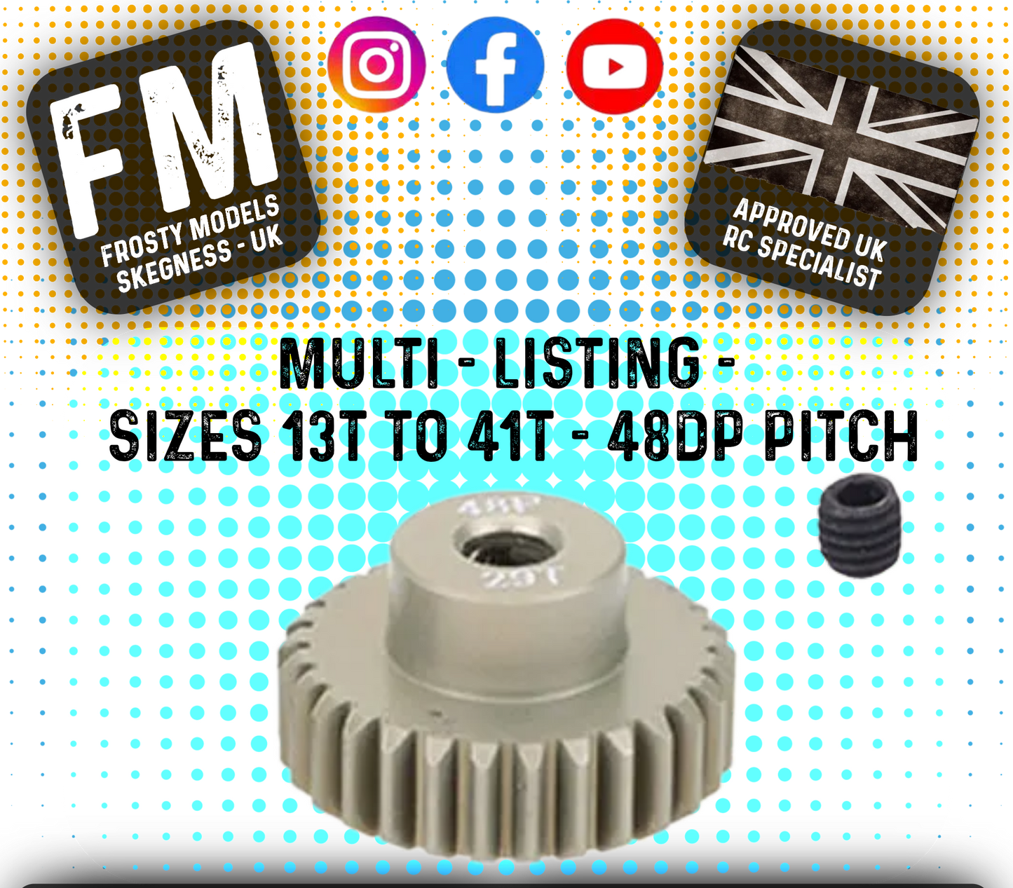 FASTRAX - RC ALUMINIUM 7075T TOUGH LIGHTWEIGHT 48DP PINION CARS - 13T TO 41T (MULTI LISTING)