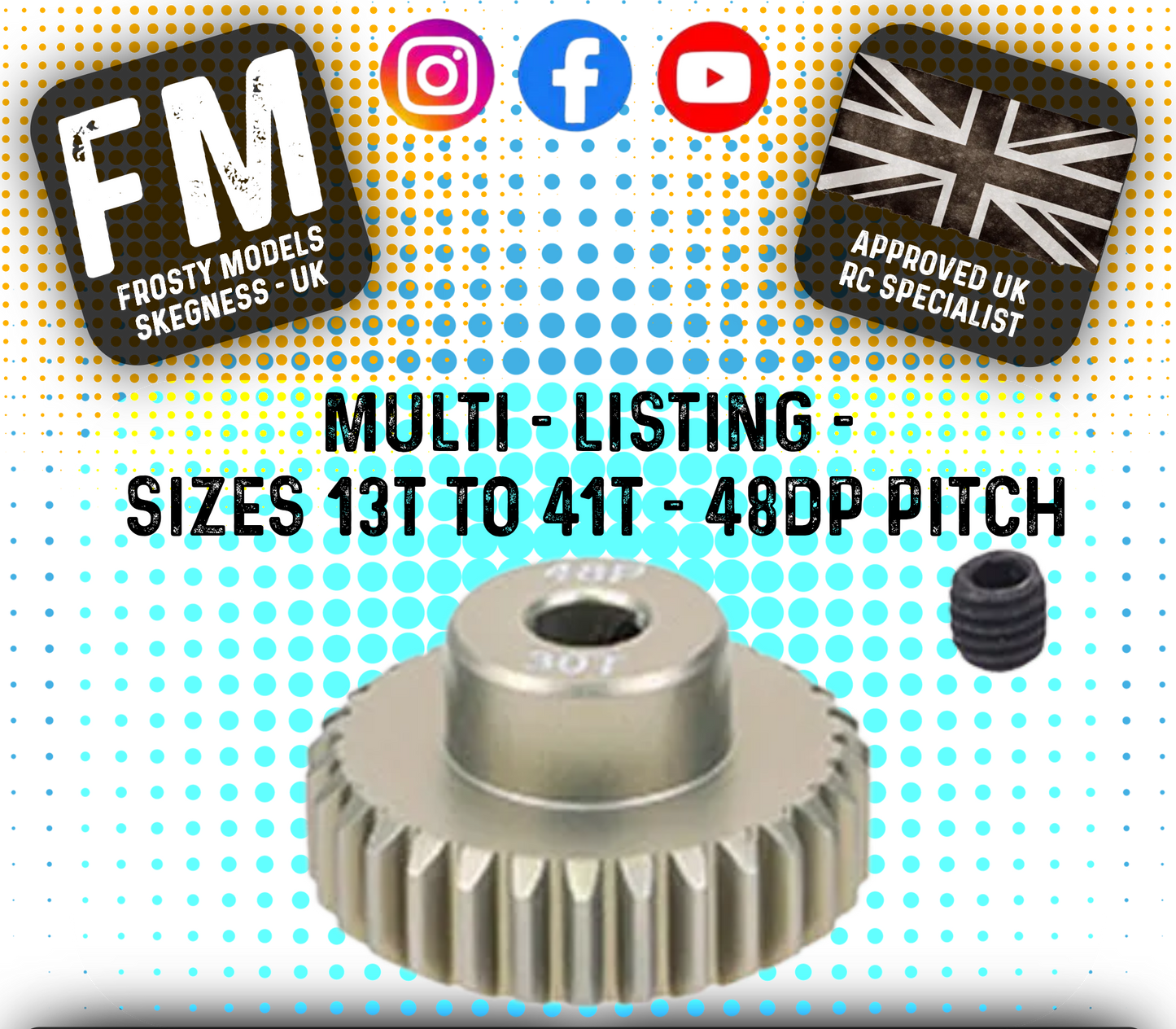 FASTRAX - RC ALUMINIUM 7075T TOUGH LIGHTWEIGHT 48DP PINION CARS - 13T TO 41T (MULTI LISTING)