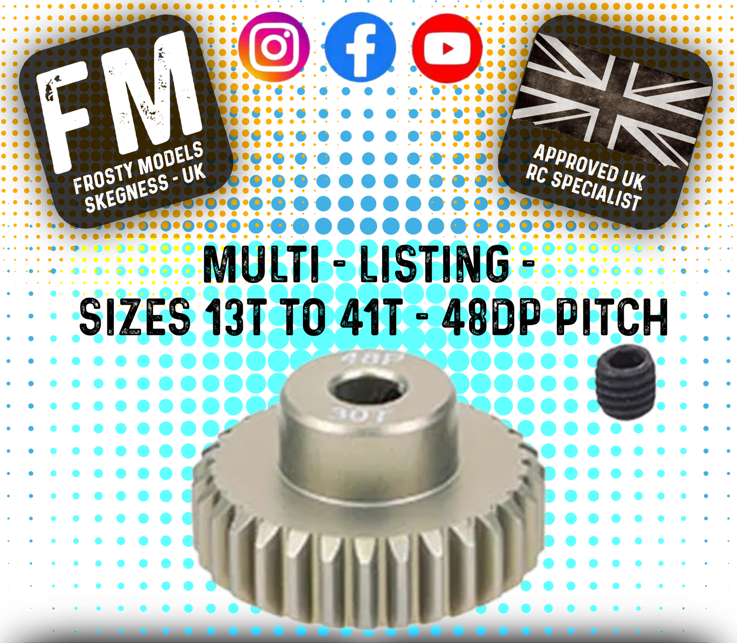 FASTRAX - RC ALUMINIUM 7075T TOUGH LIGHTWEIGHT 48DP PINION CARS - 13T TO 41T (MULTI LISTING)