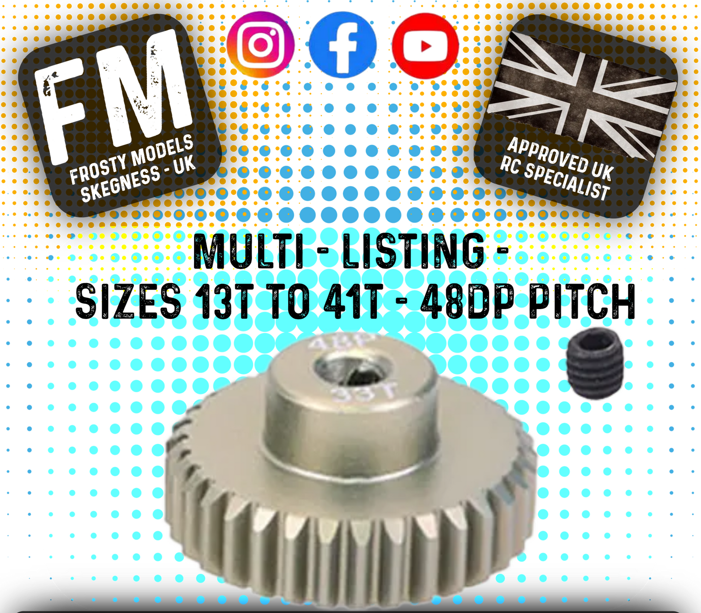 FASTRAX - RC ALUMINIUM 7075T TOUGH LIGHTWEIGHT 48DP PINION CARS - 13T TO 41T (MULTI LISTING)