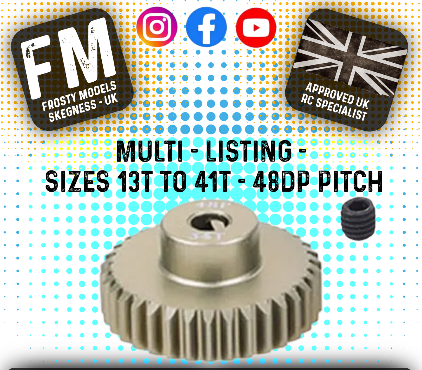 FASTRAX - RC ALUMINIUM 7075T TOUGH LIGHTWEIGHT 48DP PINION CARS - 13T TO 41T (MULTI LISTING)