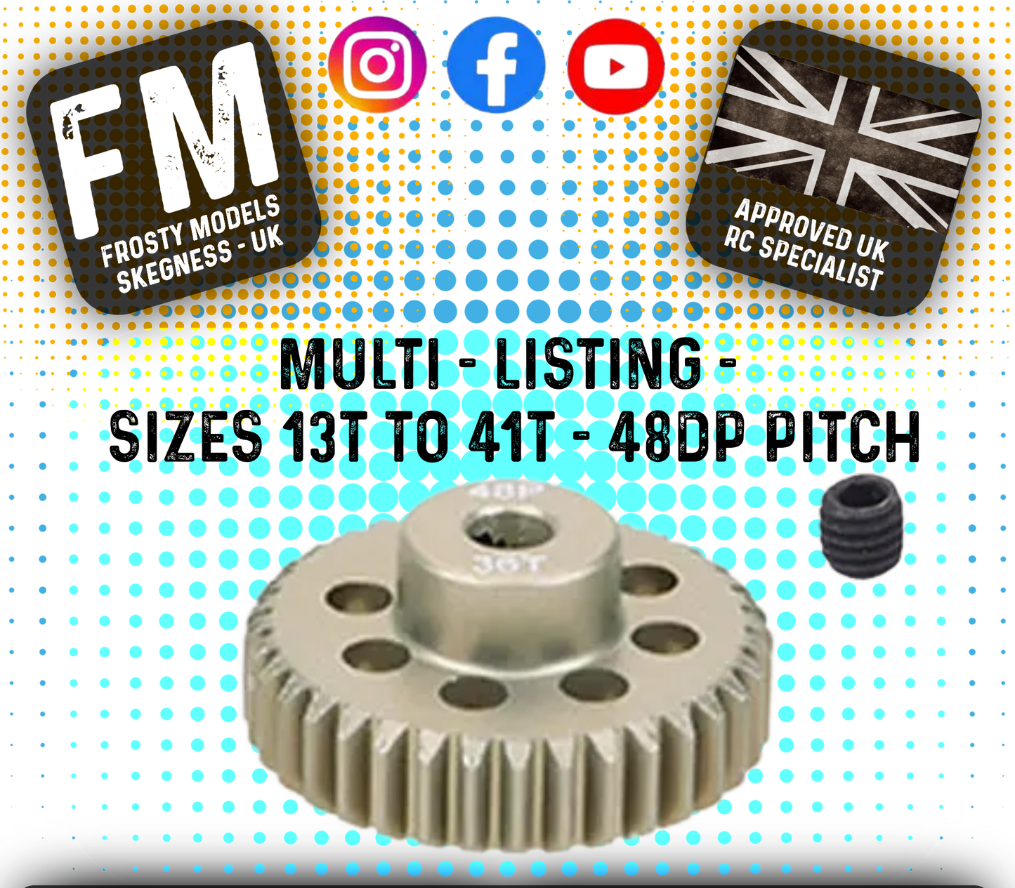 FASTRAX - RC ALUMINIUM 7075T TOUGH LIGHTWEIGHT 48DP PINION CARS - 13T TO 41T (MULTI LISTING)