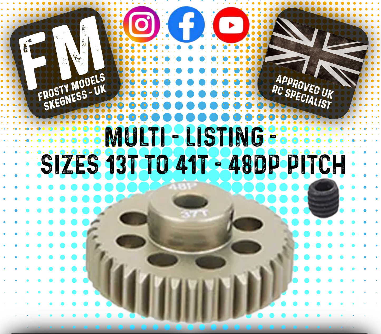 FASTRAX - RC ALUMINIUM 7075T TOUGH LIGHTWEIGHT 48DP PINION CARS - 13T TO 41T (MULTI LISTING)