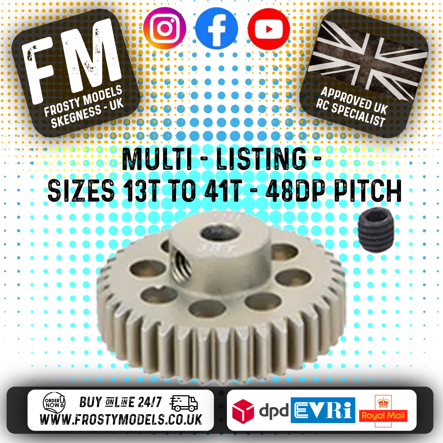 FASTRAX - RC ALUMINIUM 7075T TOUGH LIGHTWEIGHT 48DP PINION CARS - 13T TO 41T (MULTI LISTING)