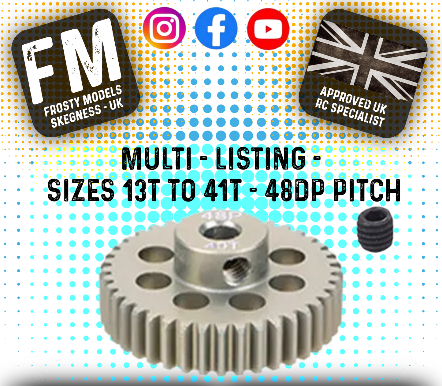 FASTRAX - RC ALUMINIUM 7075T TOUGH LIGHTWEIGHT 48DP PINION CARS - 13T TO 41T (MULTI LISTING)