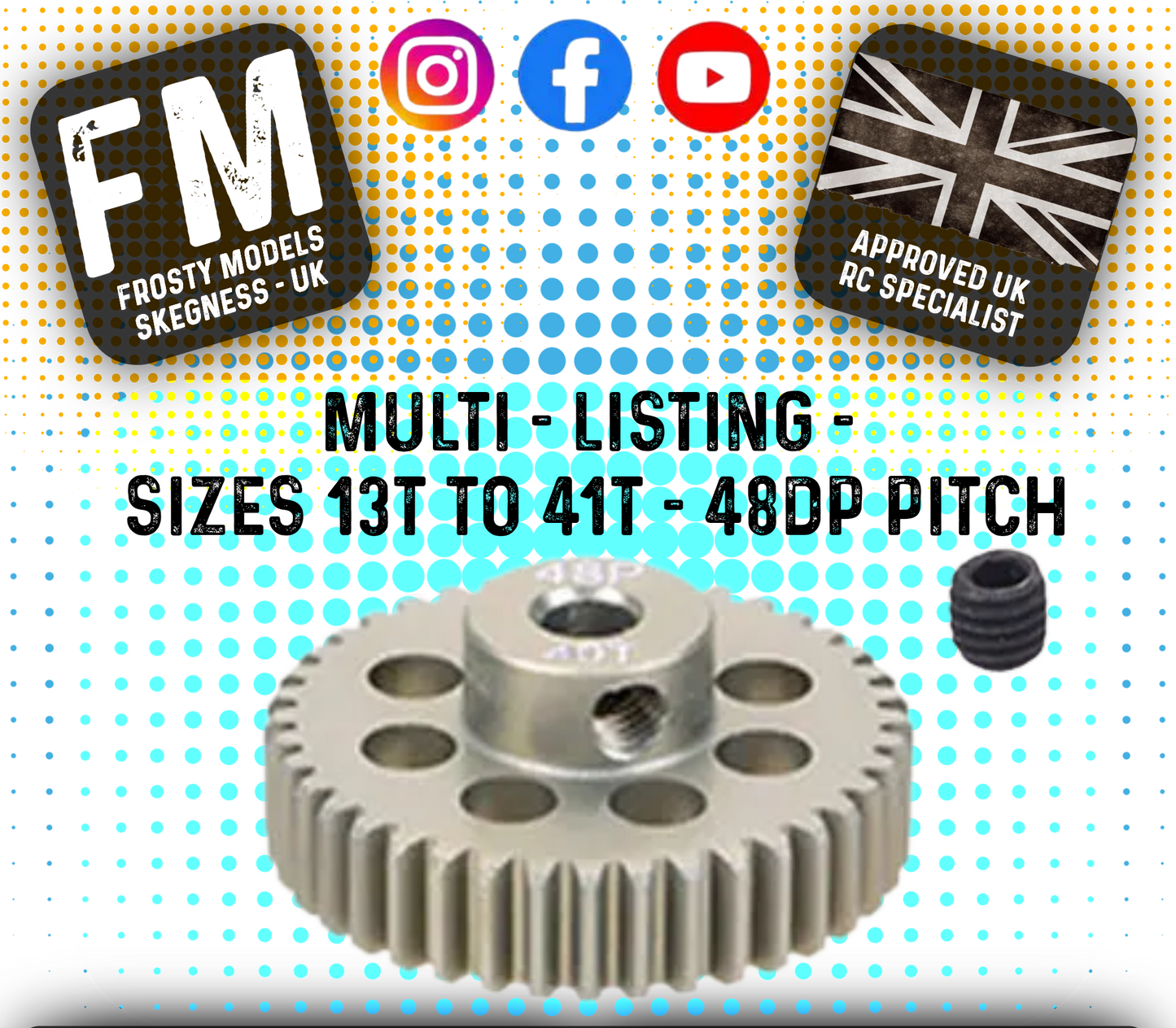 FASTRAX - RC ALUMINIUM 7075T TOUGH LIGHTWEIGHT 48DP PINION CARS - 13T TO 41T (MULTI LISTING)