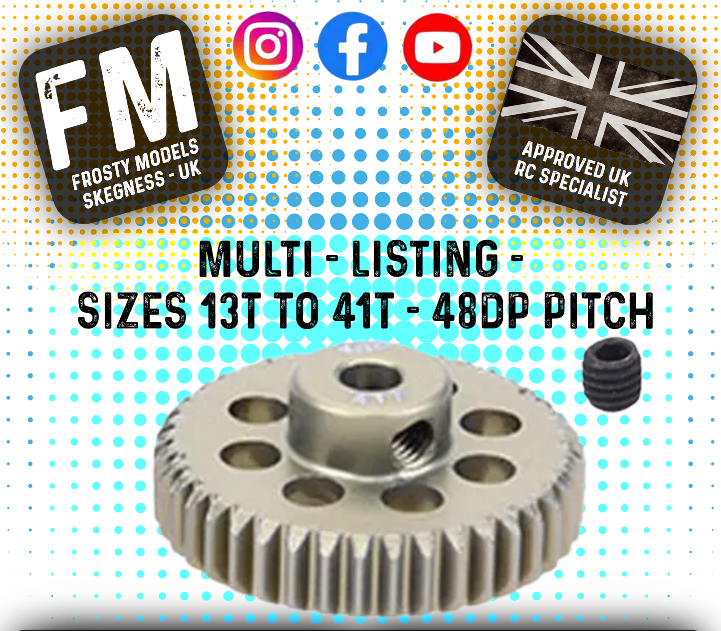 FASTRAX - RC ALUMINIUM 7075T TOUGH LIGHTWEIGHT 48DP PINION CARS - 13T TO 41T (MULTI LISTING)